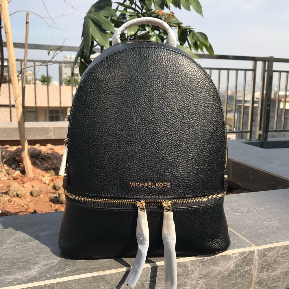 Michael Kors Black and Gold Leather Crossbody Bag